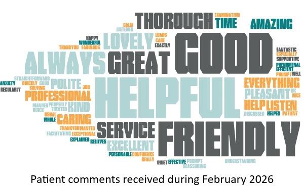 word cloud of patient comments received during February 2026