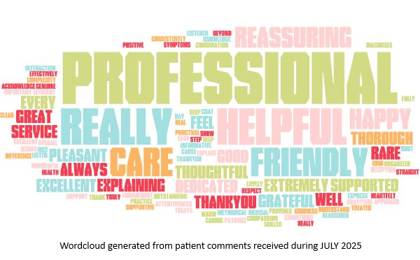 July 2025 word cloud of patient comments